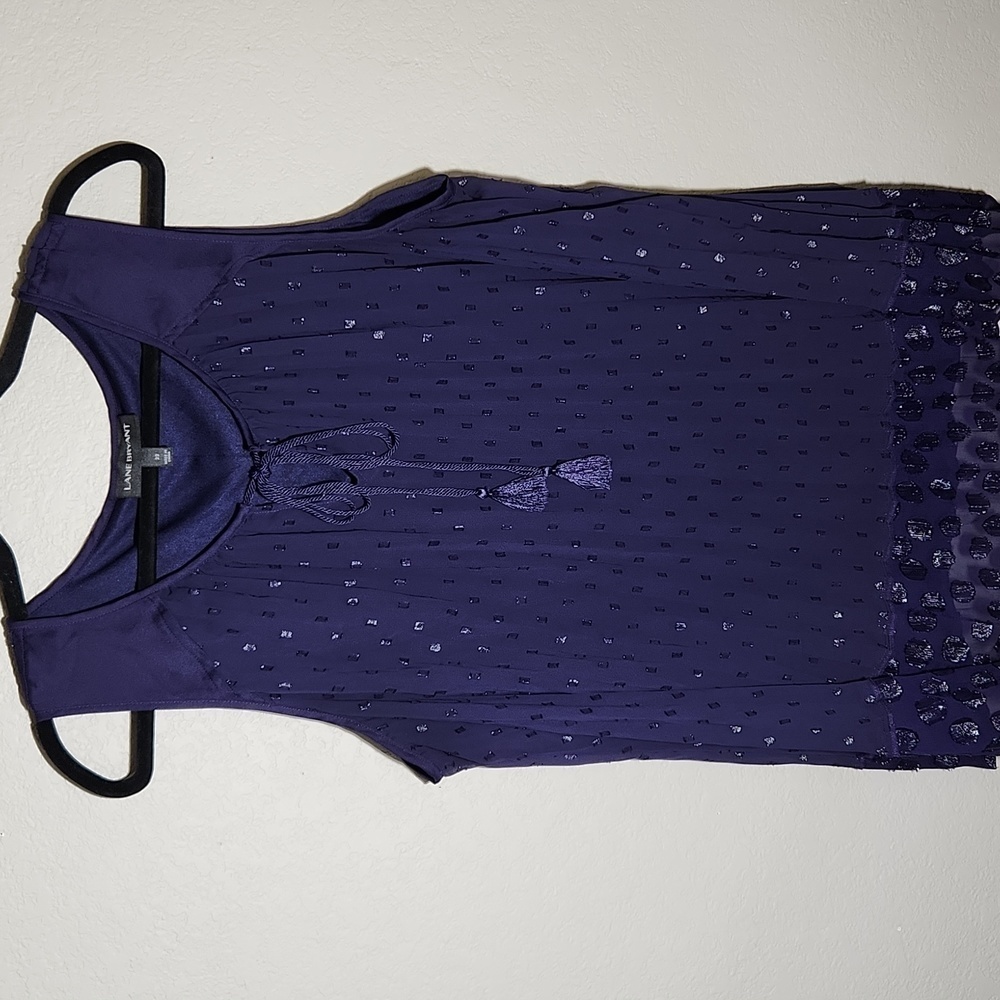 Lane Bryant top size 22 sleeveless pleated keyhole tie front purple blouse